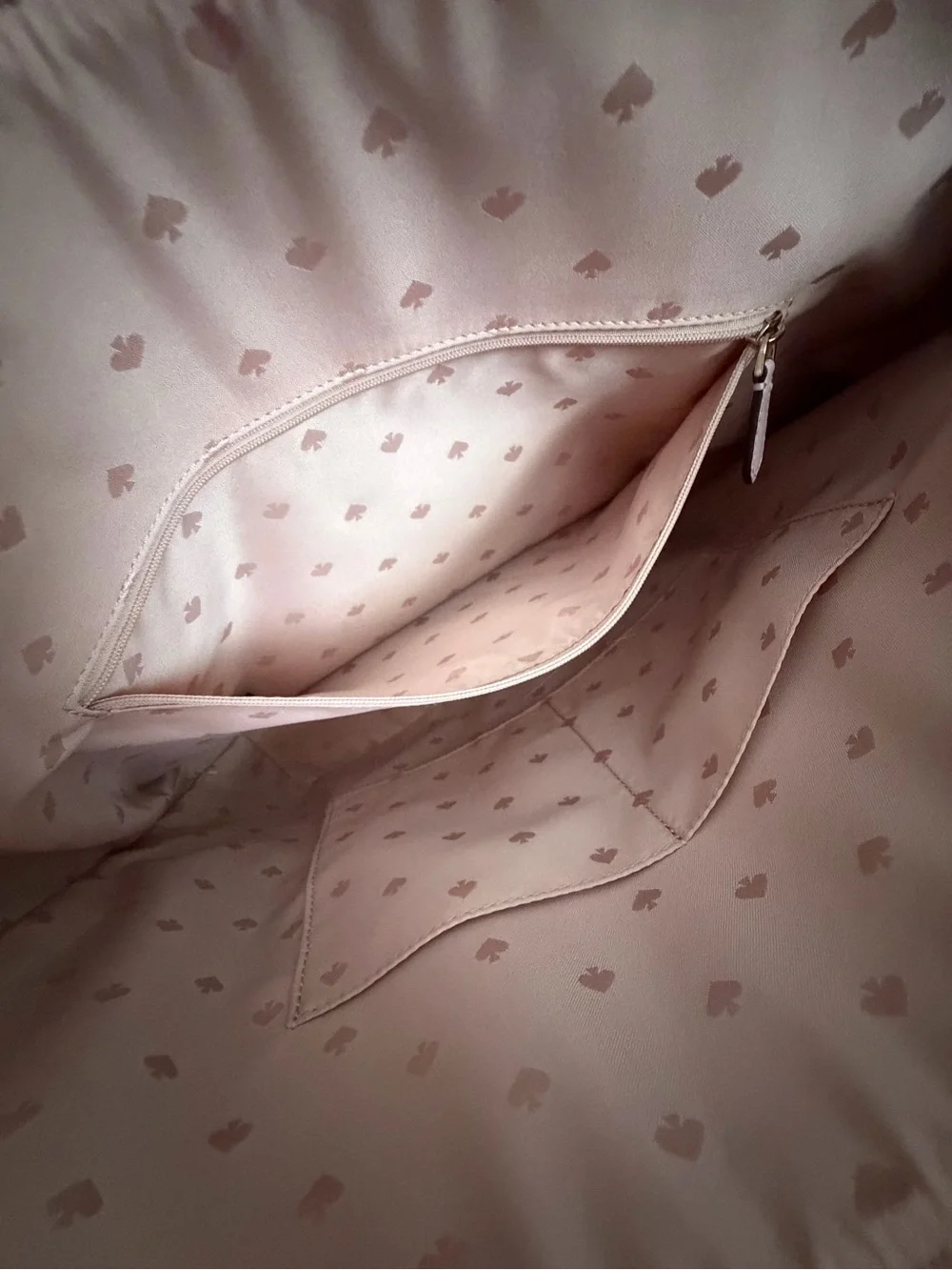 kate spade pale pink leather tote with gold logo